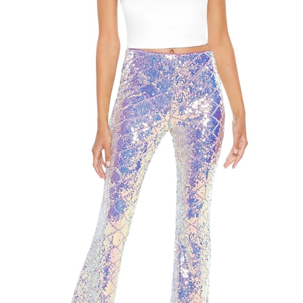 Iridescent Sequin flare high rise pants - Picture 3 of 4